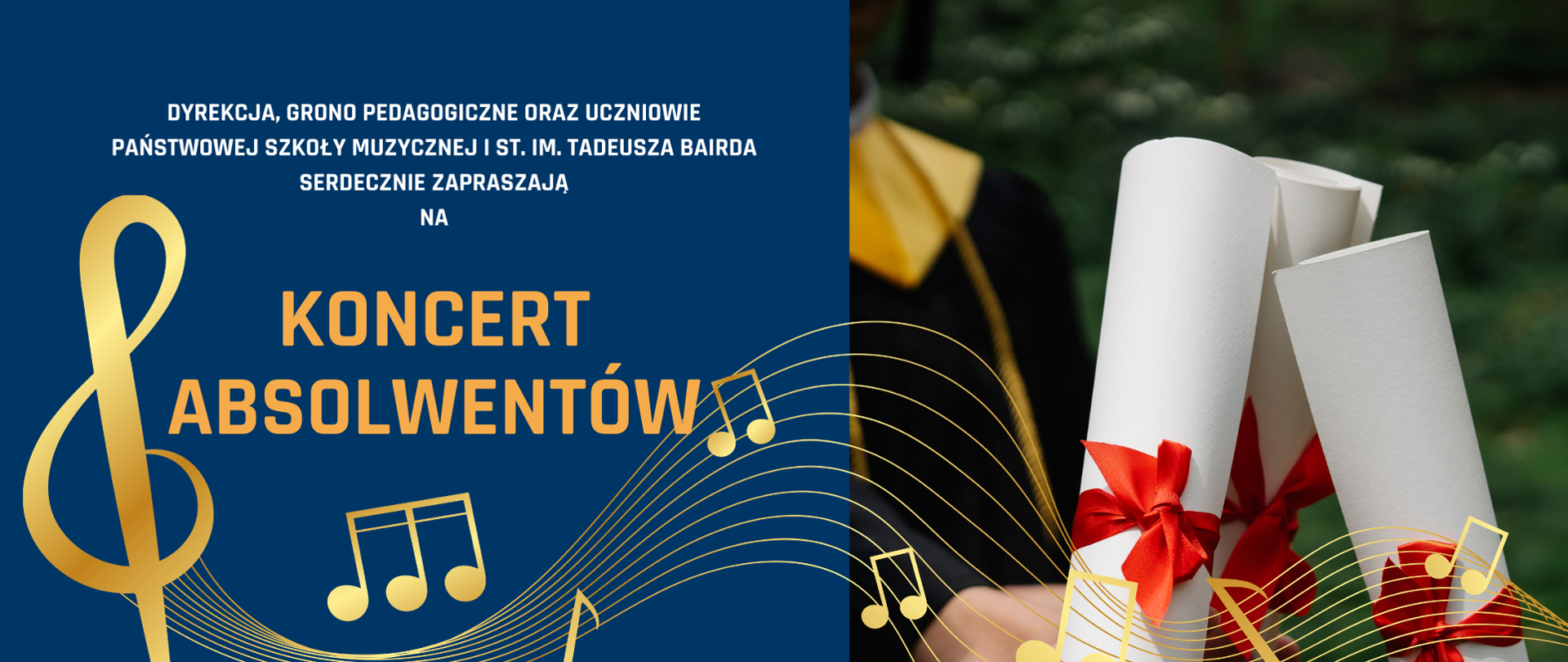 Granatowy plakat z kluczem wiolinowym i pięciolinią 