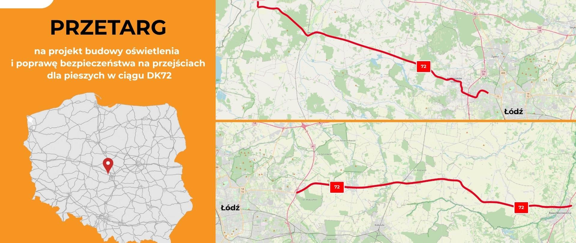 Mapka- odcinek DK72- Budowa sygnalizacji