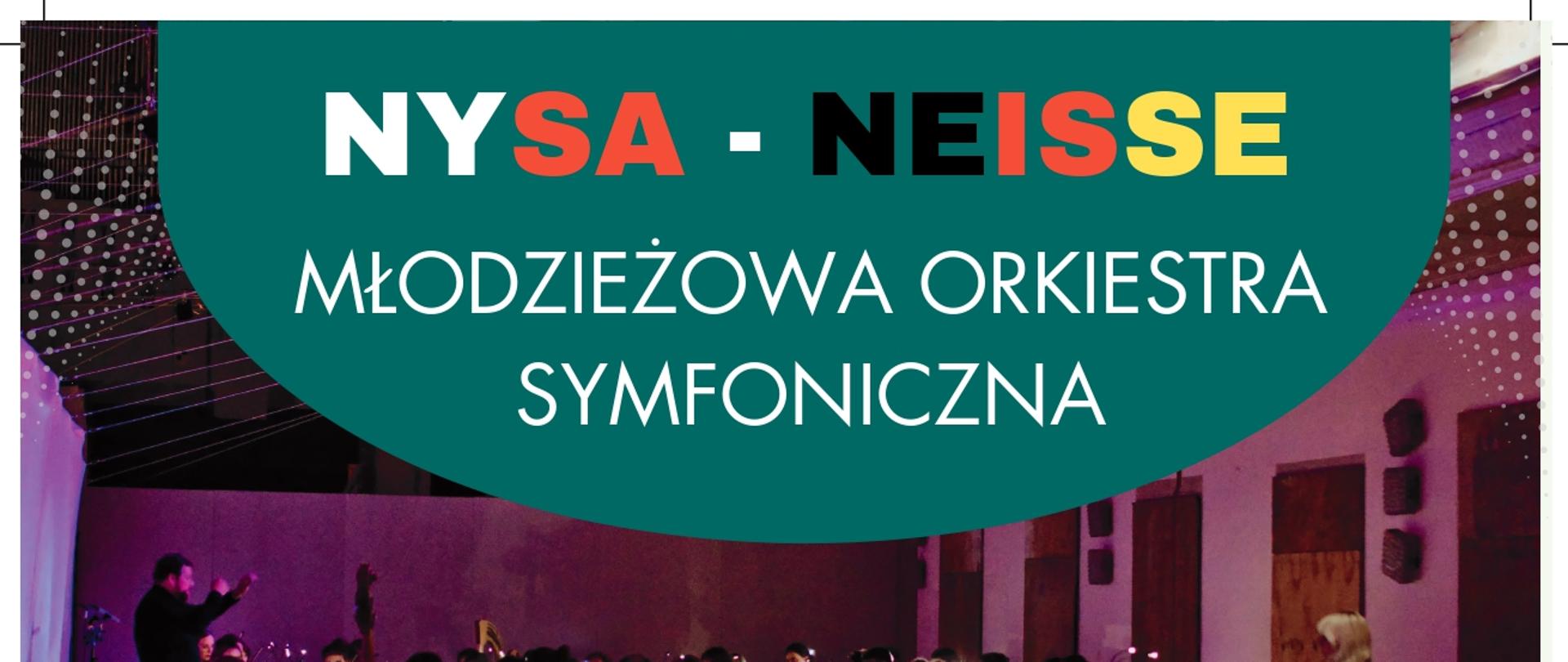 Plakat informujący o koncertach symfonicznych Młodzieżowej Orkiestry Nysa-Neisse