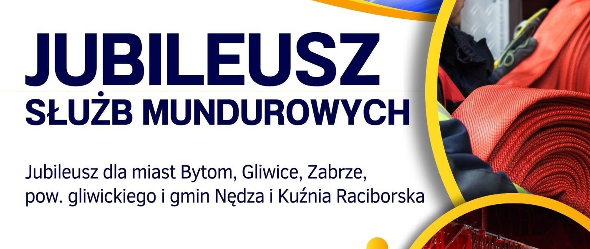 Zdjęcie to plakat promujący wydarzenie zatytułowane „Jubileusz Służb Mundurowych”, skierowane do mieszkańców miast Bytom, Gliwice, Zabrze, powiatu gliwickiego oraz gmin Nędza i Kuźnia Raciborska.
Szczegóły wydarzenia:
Data: Sobota, 25 października 2025
Godzina: 10:30
Wydarzenie główne: Uroczysta Msza Święta w Kościele Garnizonowym ul. Św. Barbary 2, Gliwice
Dodatkowa atrakcja: Pokaz pojazdów służb mundurowych 9:00–10:00 ul. Akademicka, Gliwice
Elementy graficzne plakatu:
Dynamiczne zdjęcie radiowozu policyjnego z włączonymi światłami sygnalizacyjnymi
Ujęcie strażaka w akcji, co podkreśla charakter służby i poświęcenia
Widoczny wóz strażacki, symbol gotowości i bezpieczeństwa
Tło w intensywnych kolorach, nadające całości energii i powagi
Plakat ma charakter uroczysty i patriotyczny, celebrując zaangażowanie służb mundurowych w życie lokalnych społeczności. Świetnie łączy elementy informacyjne z wizualnym przekazem emocji i szacunku dla funkcjonariuszy.