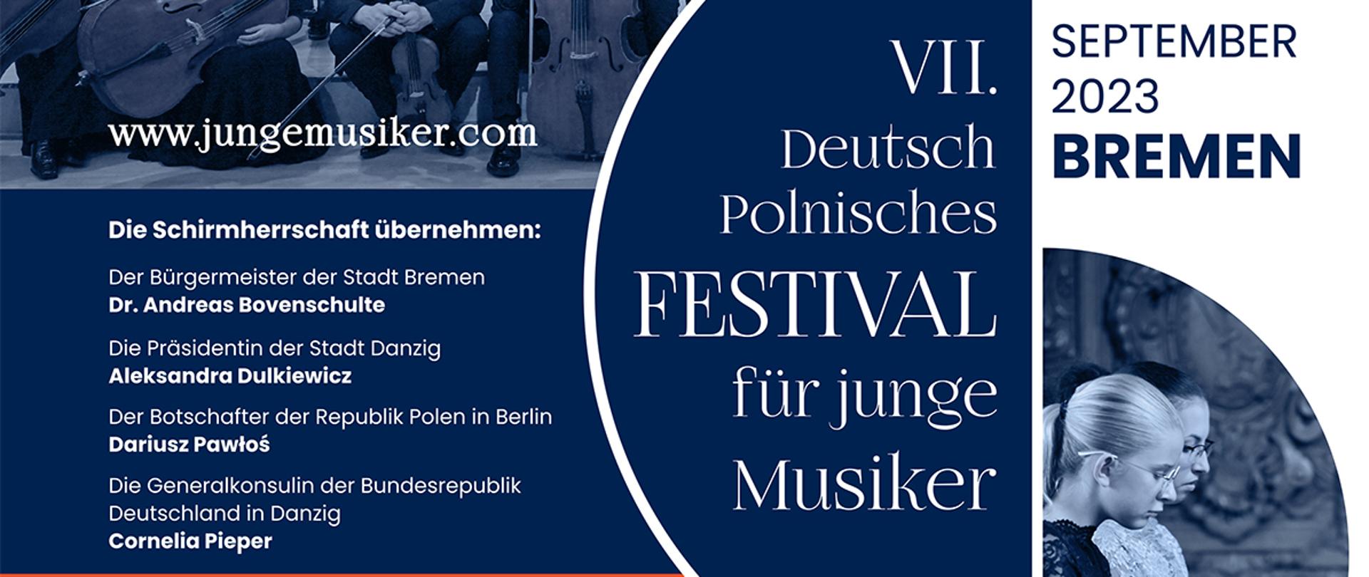 Plakat utrzymany w niebiesko pomarańczowych barwach. U góry zdjęcie uczestników poprzednich edycji, na środku program festiwalu. Na dole na białym tle loga miast, szkół, sponsorów festiwalu 