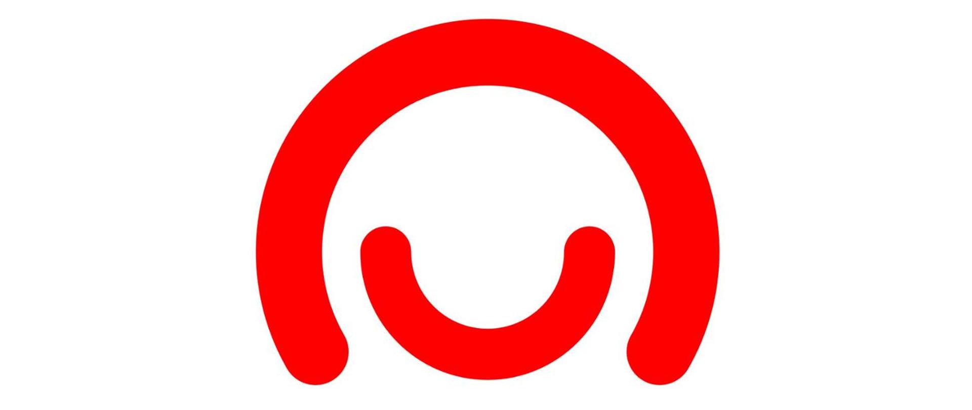 Czerwone logo polskiej pomocy w kształcie uśmiechu.