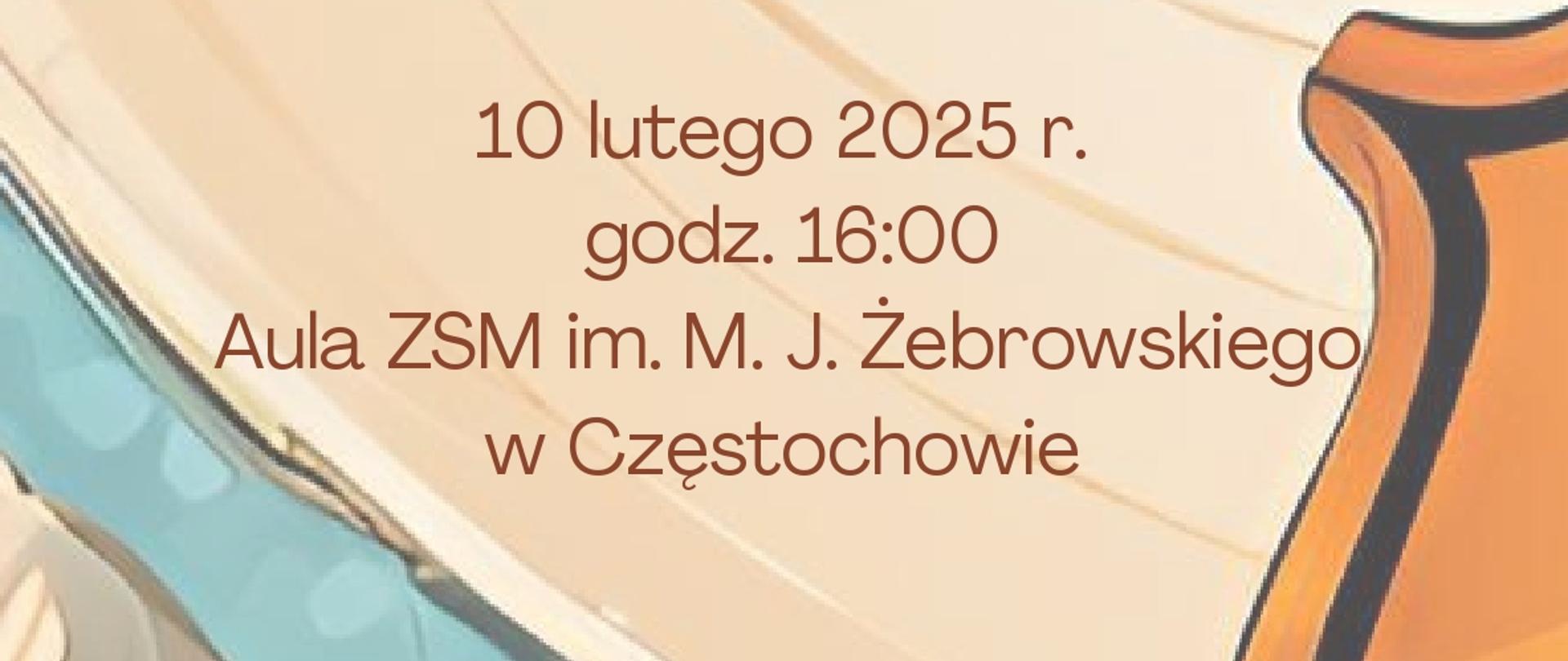 Kolorowe tło z grafiką wiolonczeli, tekst dotyczący koncertu dyplomantów w Auli ZSM 10 lutego o godz. 16.00