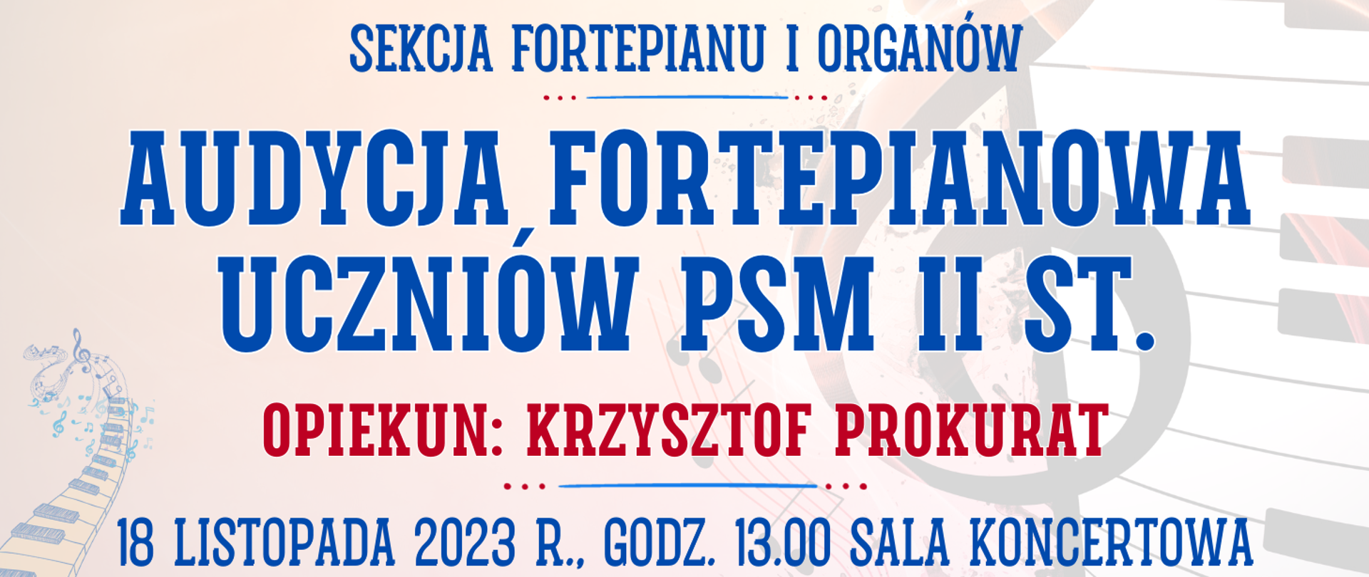 kolorowe tło z muzycznymi elementami typu clipart oraz informacja o wydarzeniu