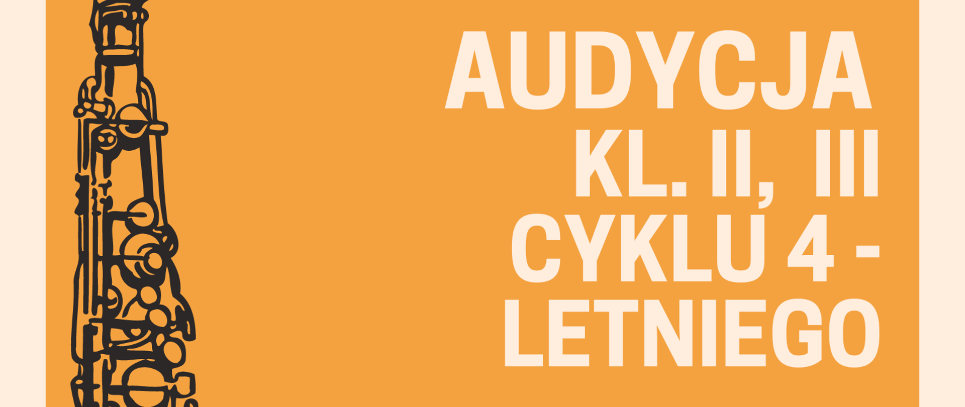 pomarańczowo - żółte tło, po lewej stornie grafika instrumentu saksofon, czarno - białe napisy informujące o wydarzeniu