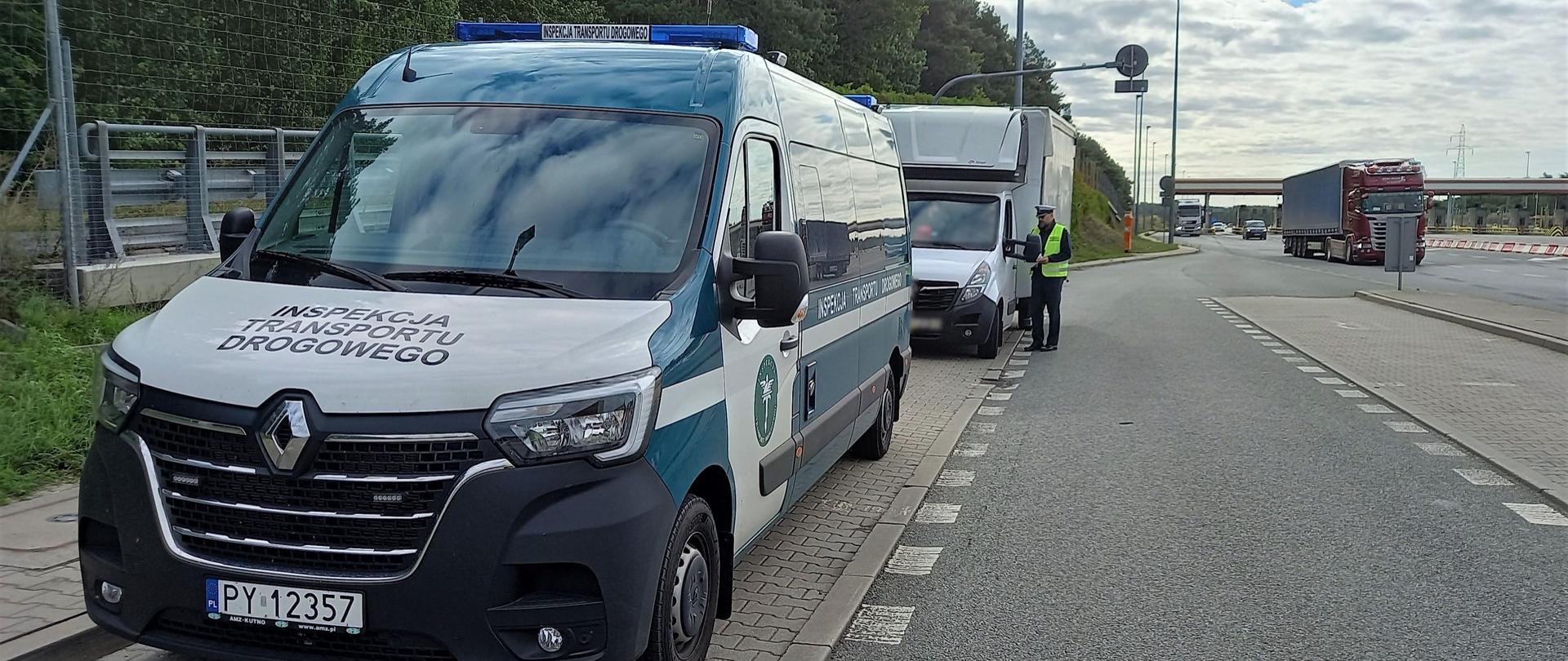 Miejsce zatrzymania do kontroli samochodu dostawczego na autostradzie A2 przez patrol wielkopolskiej Inspekcji Transportu Drogowego z Konina.