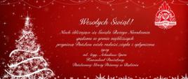 Zdjęcie w formie kartki pocztowej na czerwonym tle przedstawia po lewej stronie białą choinkę. W górnym prawym roku znajduje się logo Państwowej Straży Pożarnej. W środkowej części zdjęcia znajduje się duży napis białymi literami Wesołych Świąt. Po napisem również białymi literami opisane są życzenia świąteczne Komendanta Powiatowego Państwowej Straży Pożarnej w Będzinie mł. bryg. Arkadiusz Spera. Całość kartki zdobią białe gwiazdki i płatki śniegu.