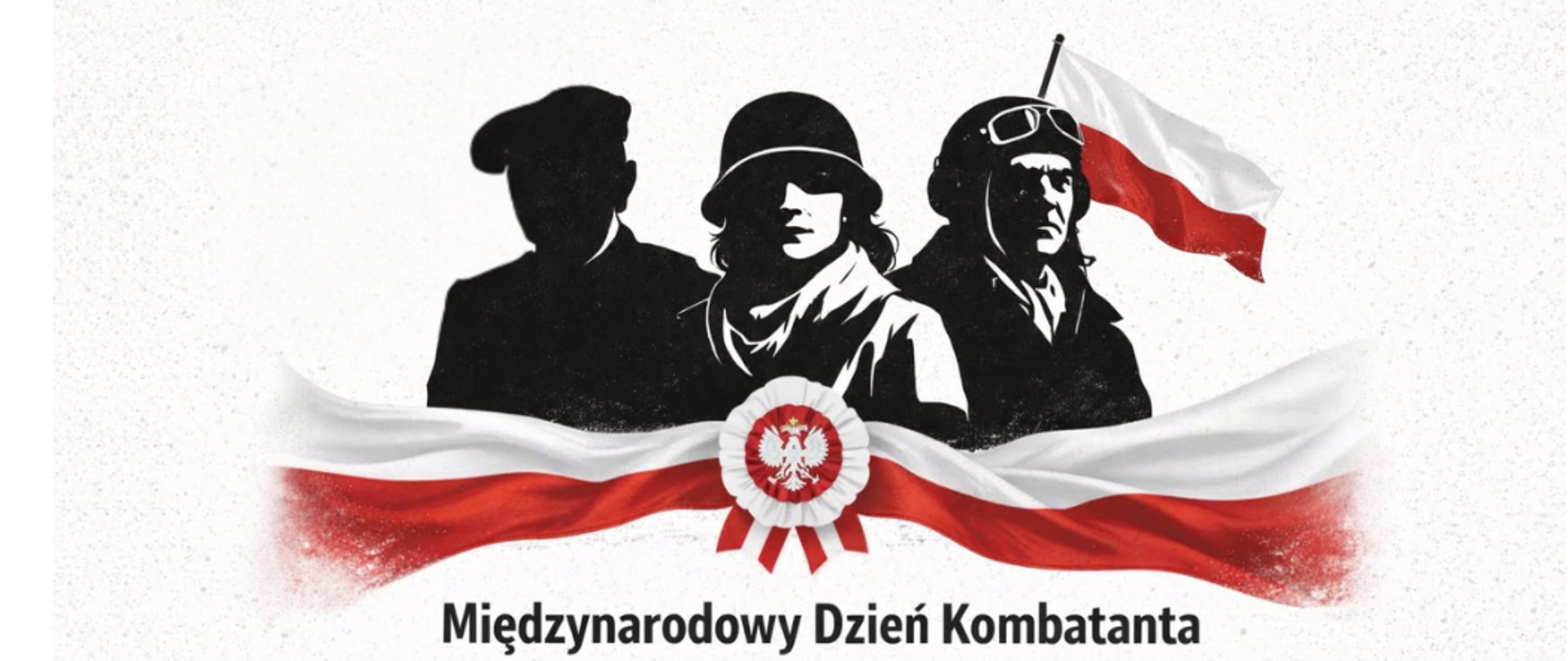 Czerne postacie na tle flagi Rzeczypospolitej Polskiej