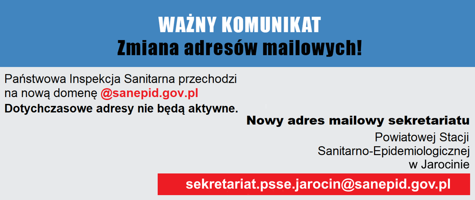 komunikat - zmiana adresów mailowych inspekcji