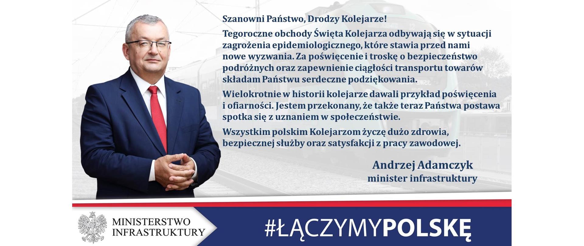 Życzenia od ministra Andrzeja Adamczyka z okazji Święta Kolejarza - infografika
