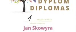 białe tło, kolorowe drzewo z nutami, fioletowy akcent Międzynarodowy Konkurs Instrumentalny, II edycja, dyplom, kategoria B, miejsce, Jan Skowyra, Puńsk 16-17 maja 2024
