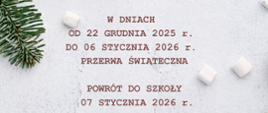 Plakat na jasnym tle ze świątecznymi akcentami informujący o przewie świątecznej
