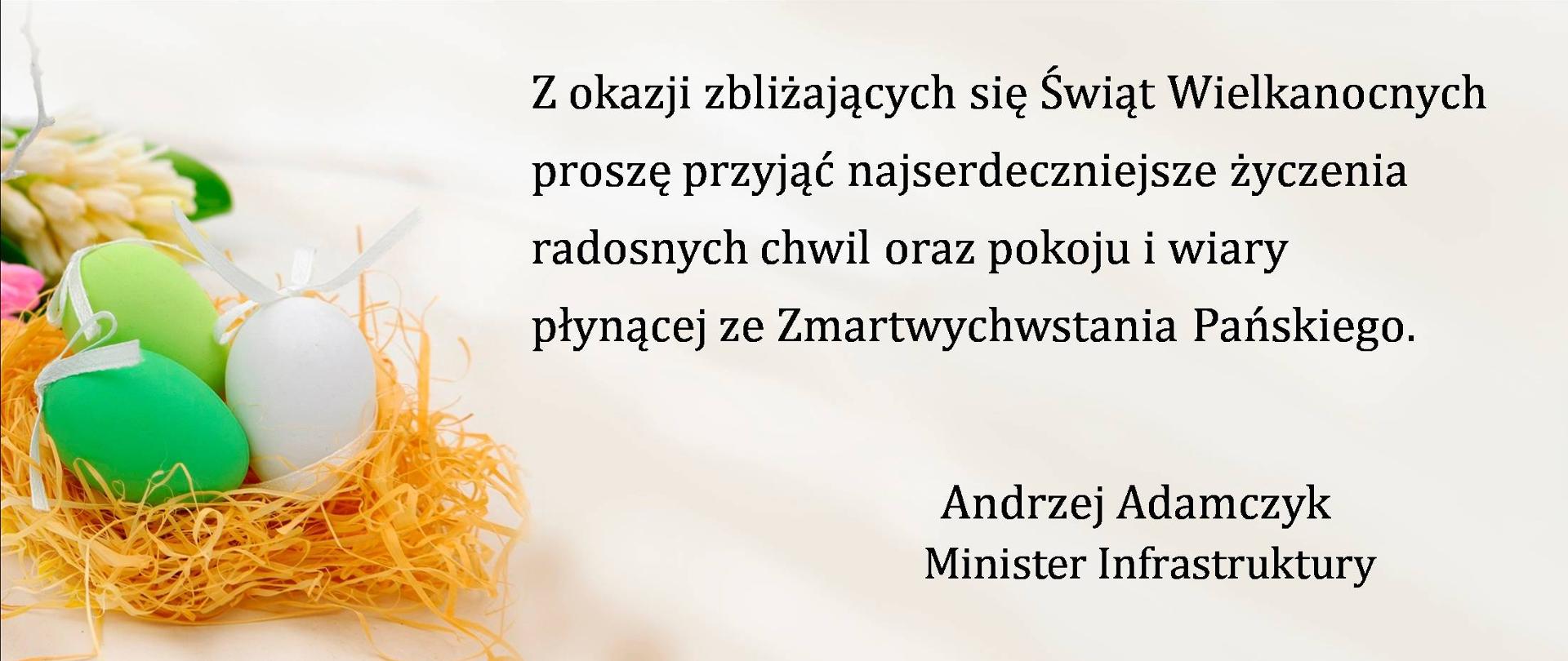 Życzenia ministra infrastruktury Andrzeja Adamczyka z okazji Świąt Wielkanocnych