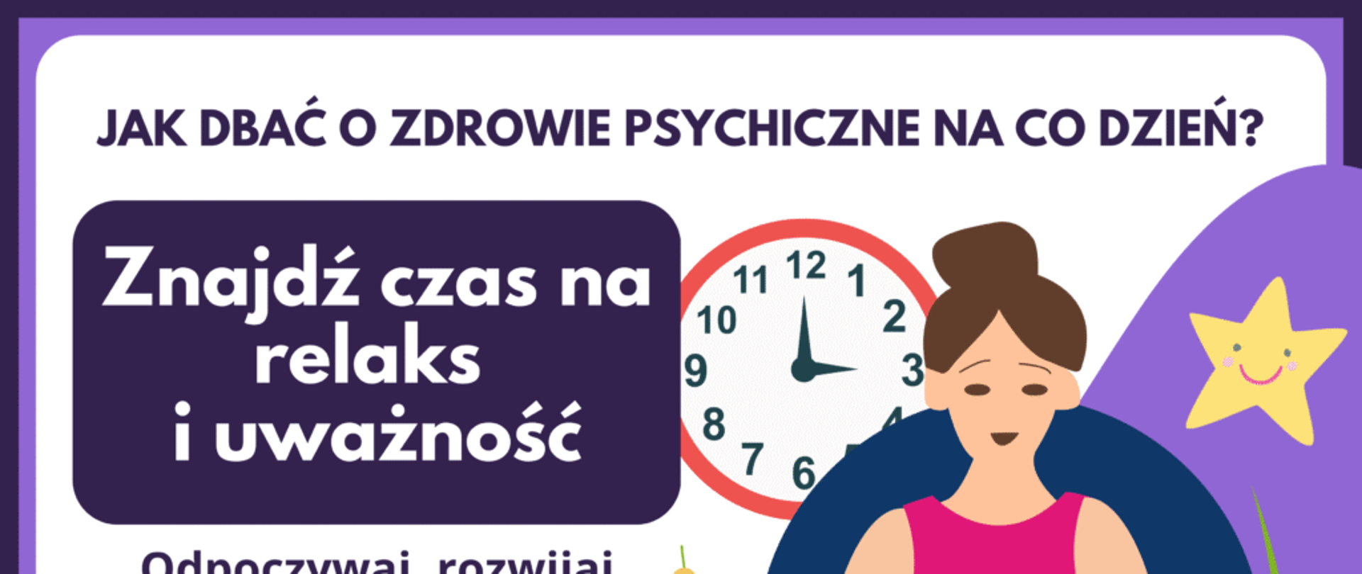 Plakat informujący, Jak dbać o zdrowie psychiczne na codzień? 