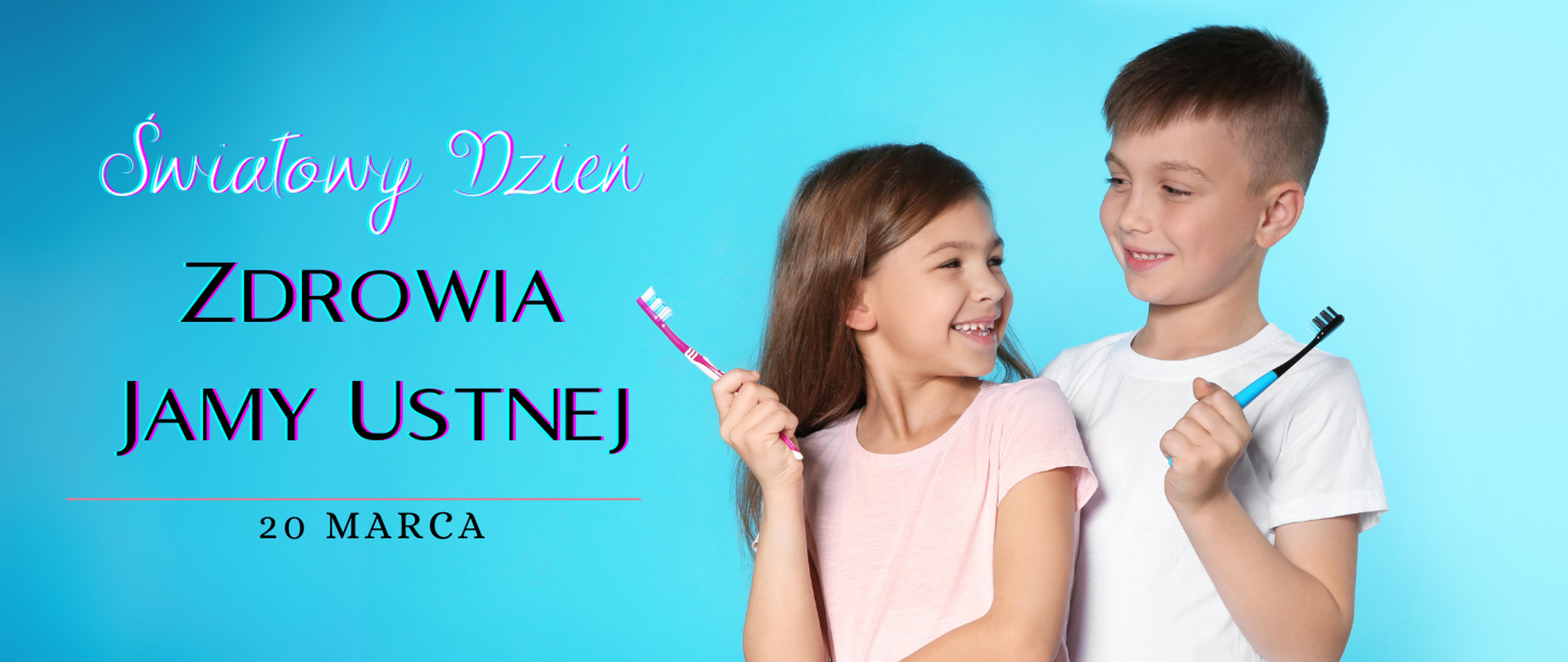 dwójka uśmiechniętych dzieci ze szczoteczkami do zębów w rękach 