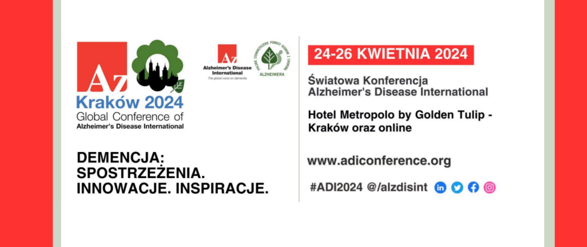 Baner 36. Światowej Konferencji Alzheimer's Disease International (ADI) - Polskie Stowarzyszenie Pomocy Osobom z Chorobą Alzheimera