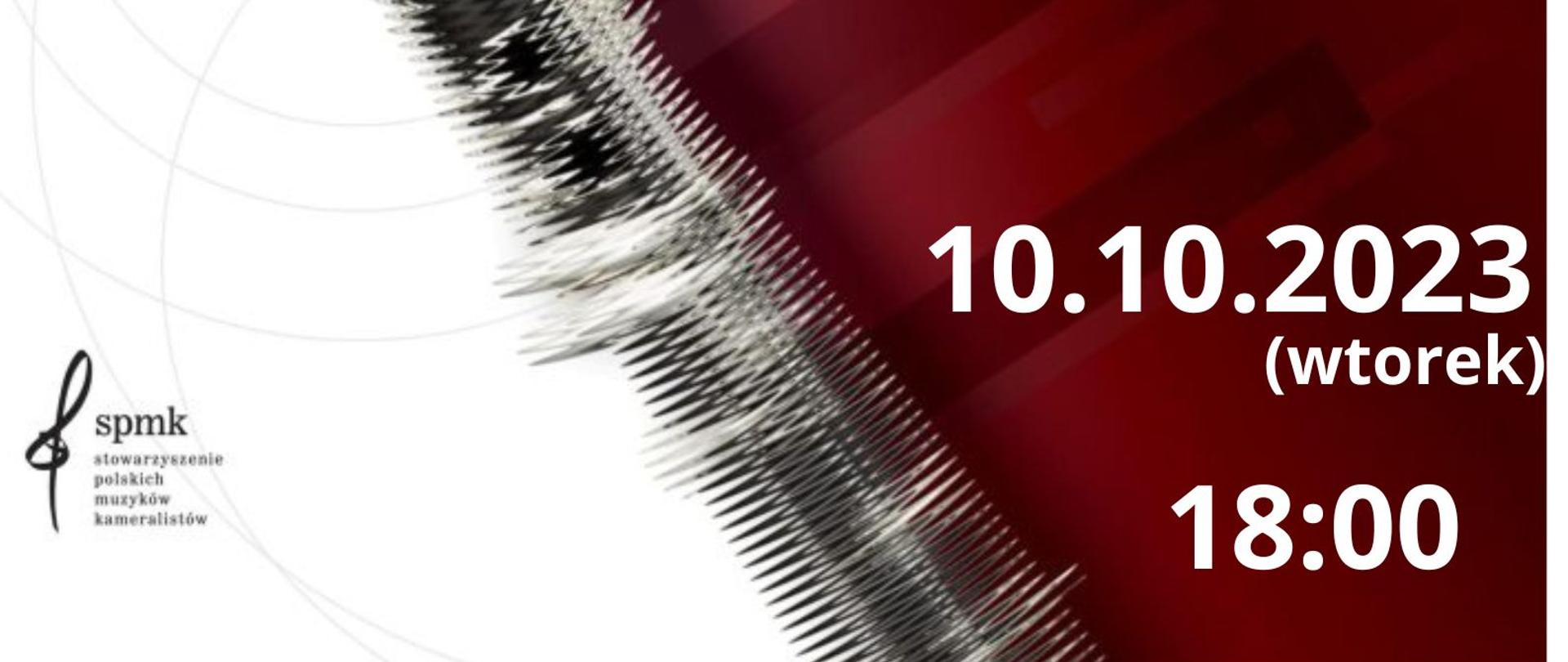 Biało-bordowe tło, na nim wyblurowany klarnet. Na plakacie informacja o dacie koncertu, godzinie i nazwie koncertu.
U góry logotypy UE, szkoły i sali wraz z informacją o dotacji.
Na dole informacja o przeniesieniu koncert z 6 października na 10 października.