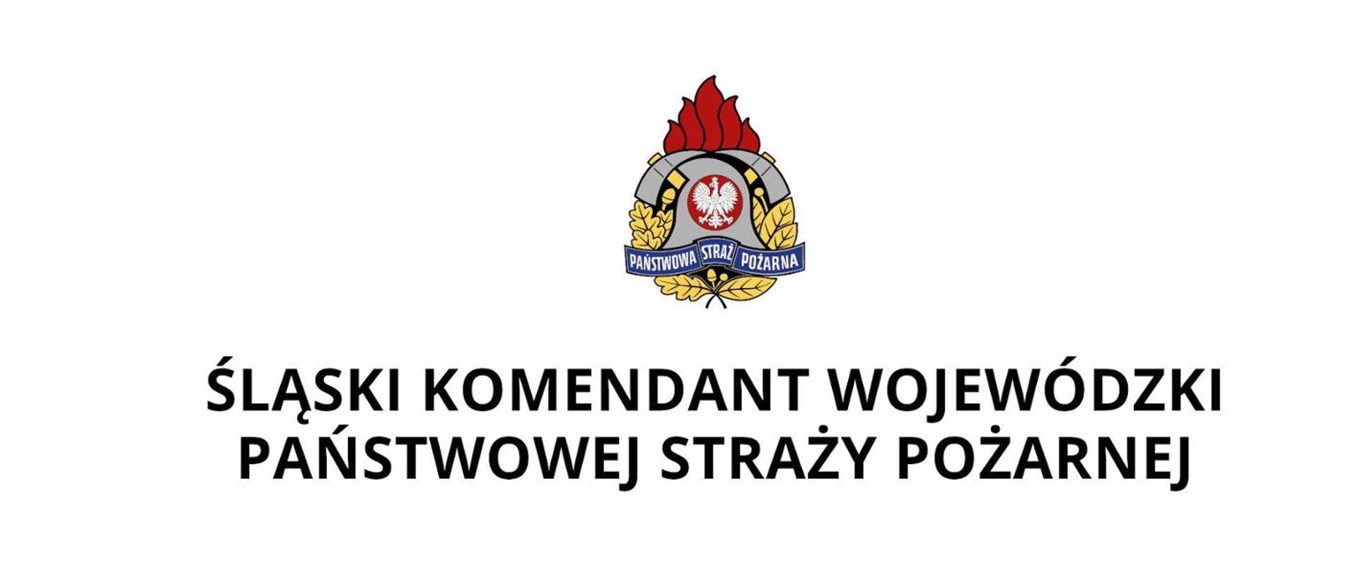 Zdjęcie przedstawia logo Śląskiego Komendanta Wojewódzkiego PSP z okazji Dnia StrażakaSygnetem (częścią graficzną) logo jest godło Państwowej Straży Pożarnej. 
