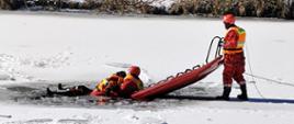 Fotografia ćwiczenia PSP na lodzie