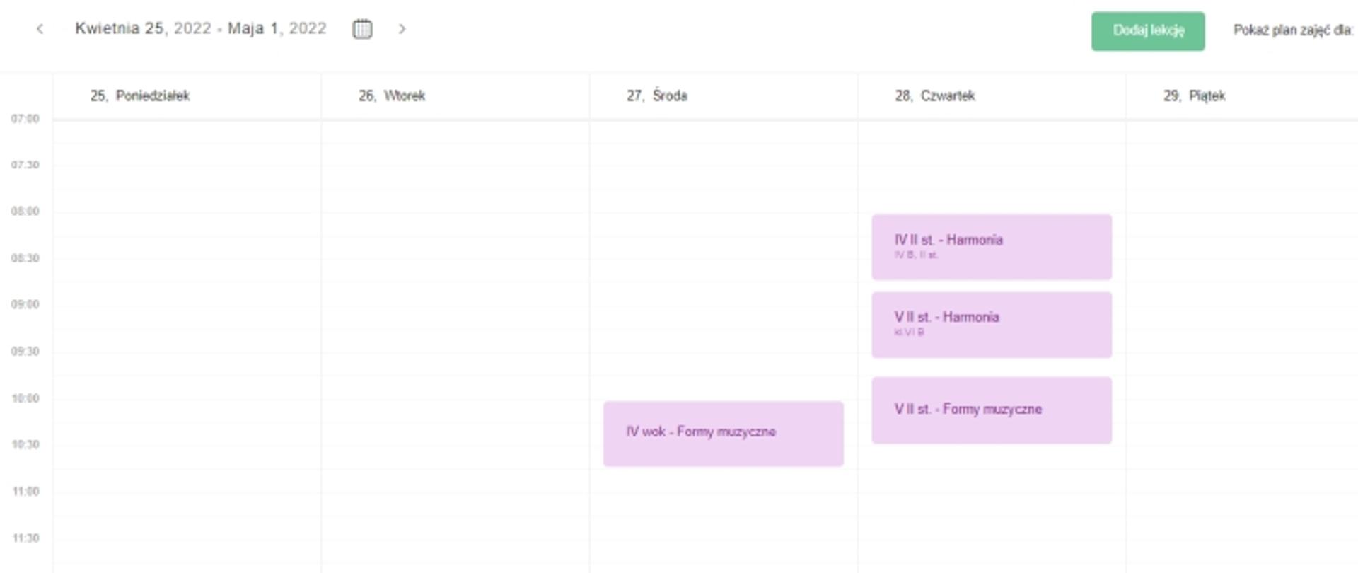 Zdjęcie przedstawiające plan lekcji w dzienniku elektronicznym.