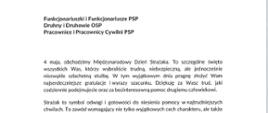 Dokument z życzeniami Ministra Spraw Wewnętrznych i Administracji skierowanymi do strażaków PSP i OSP.