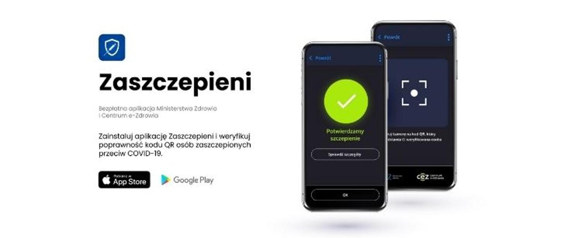 Informacja o możliwości pobrania aplikacji "Zaszczepieni"