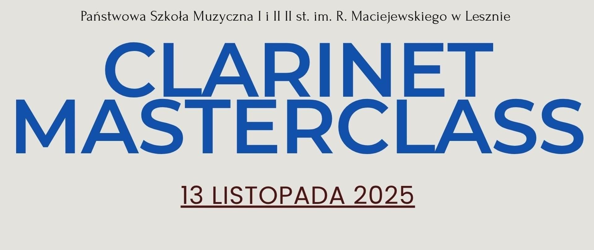 Plakat z niebieskimi i brązowymi literami na beżowym tle