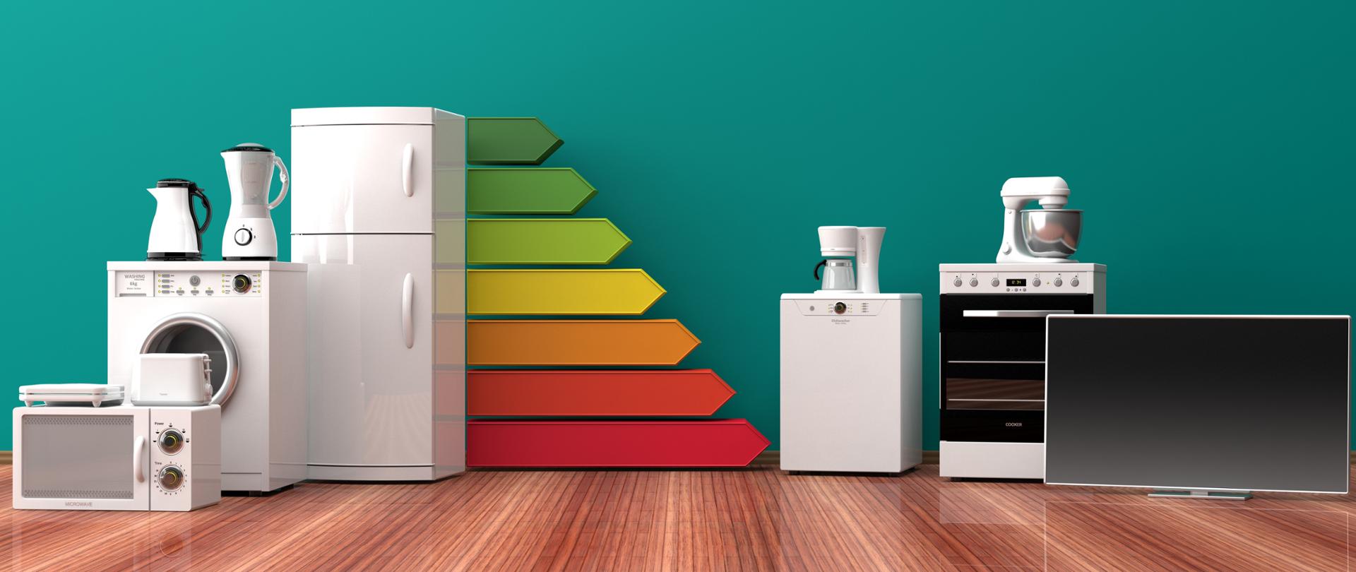 Home appliances and energy efficiency ranking. 3d illustration