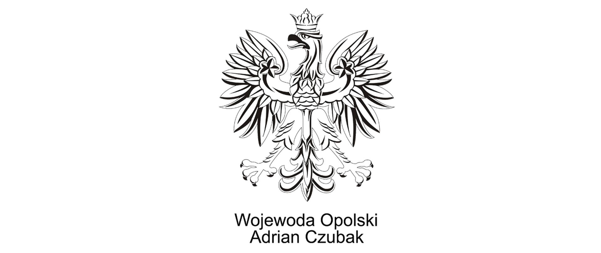 Grafika przedstawia godło Polski na białym tle z podpisem funkcji Wojewoda Opolski Adrian Czubak. Poniżej dużymi literami w kolorze czerwonym widnieje napis Komunikat. 
