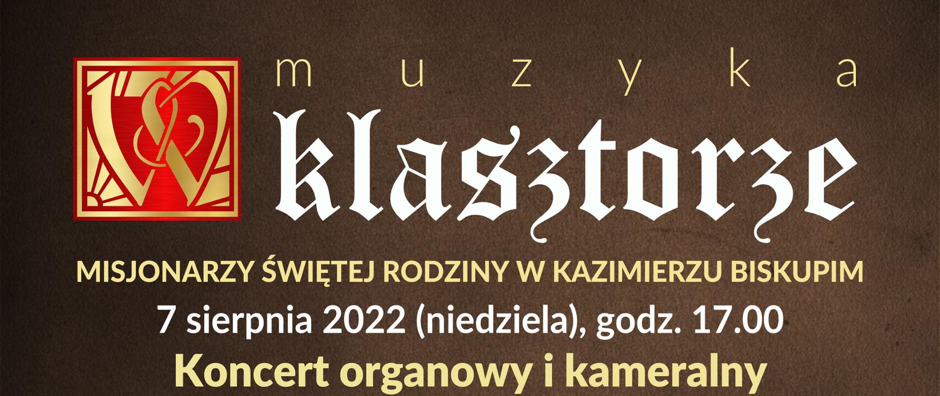 Plakat w kolorze brązowym, manuały organów i nuty na pulpicie.
