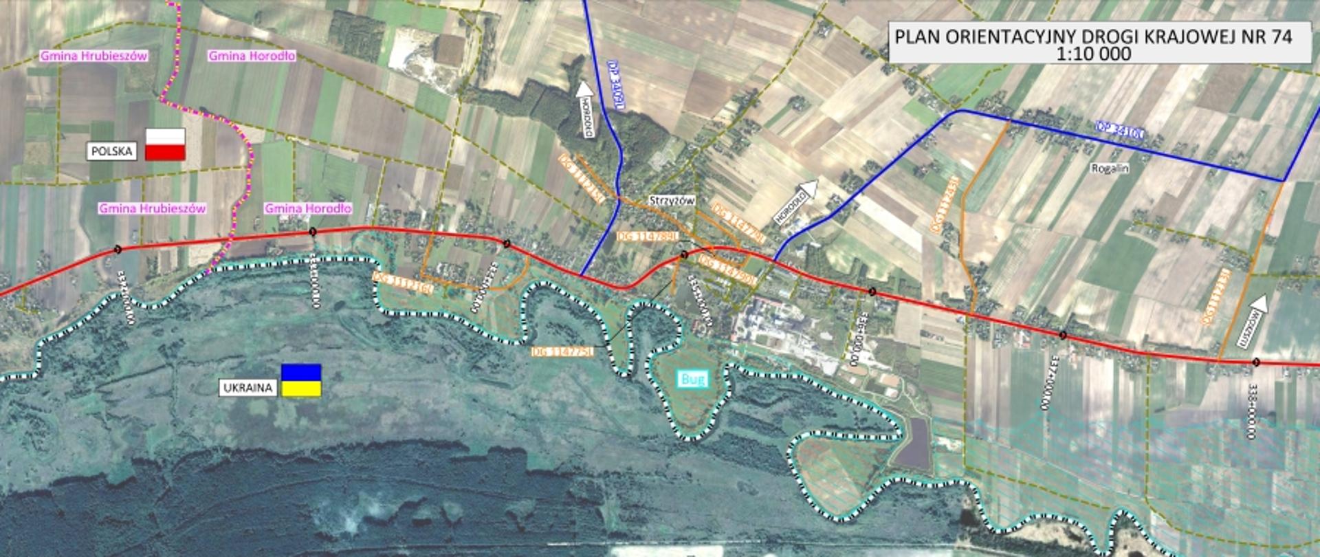 Plan orientacyjny drogi krajowej nr 74 na odcinku Hrubieszów - Zosin