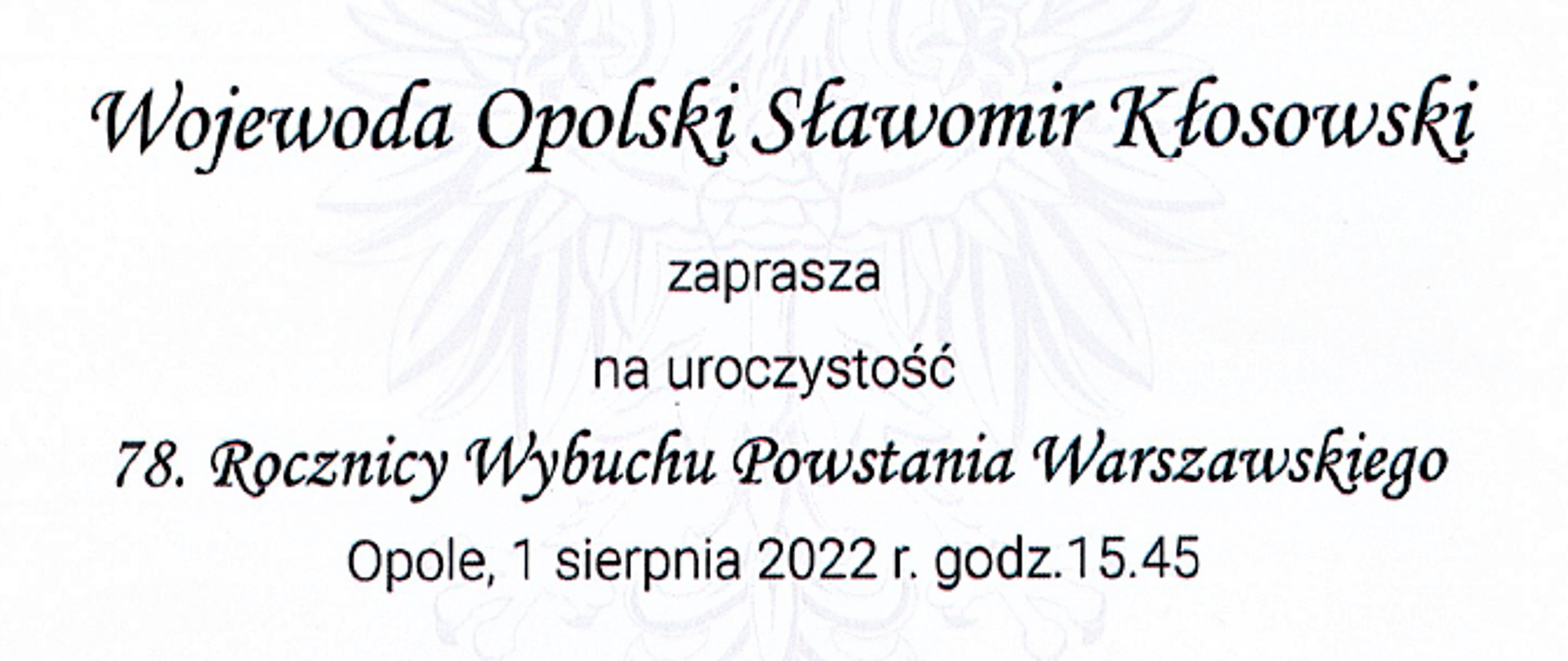 Zaproszenie wojewody opolskiego na uroczystość