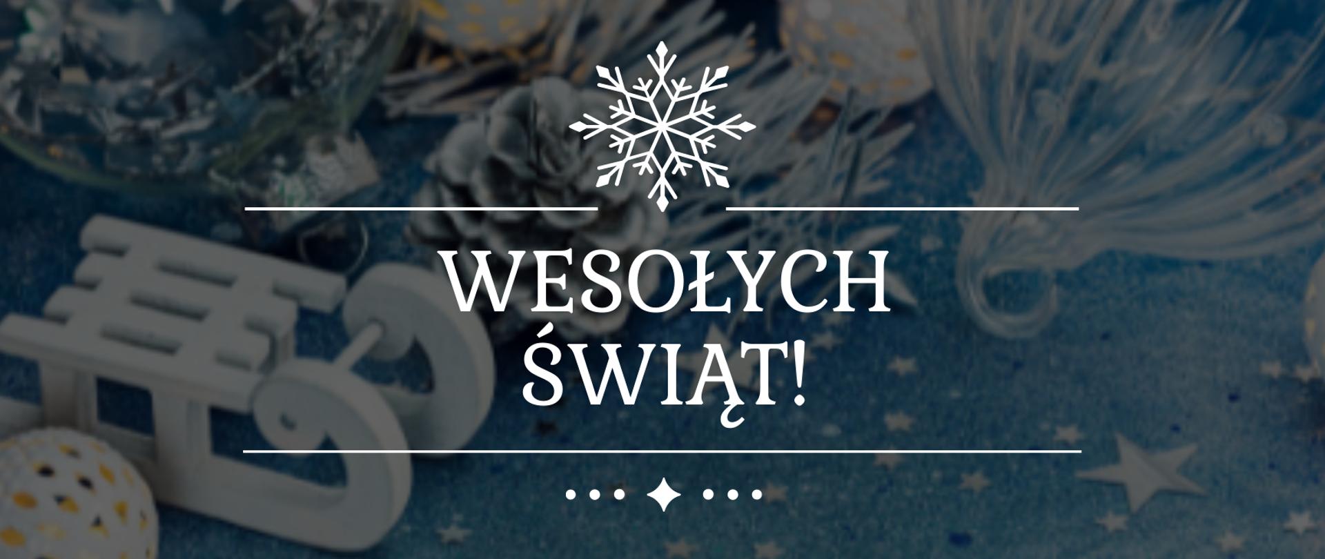 Na grafice jest napisane wesołych świąt na świątecznym tle.