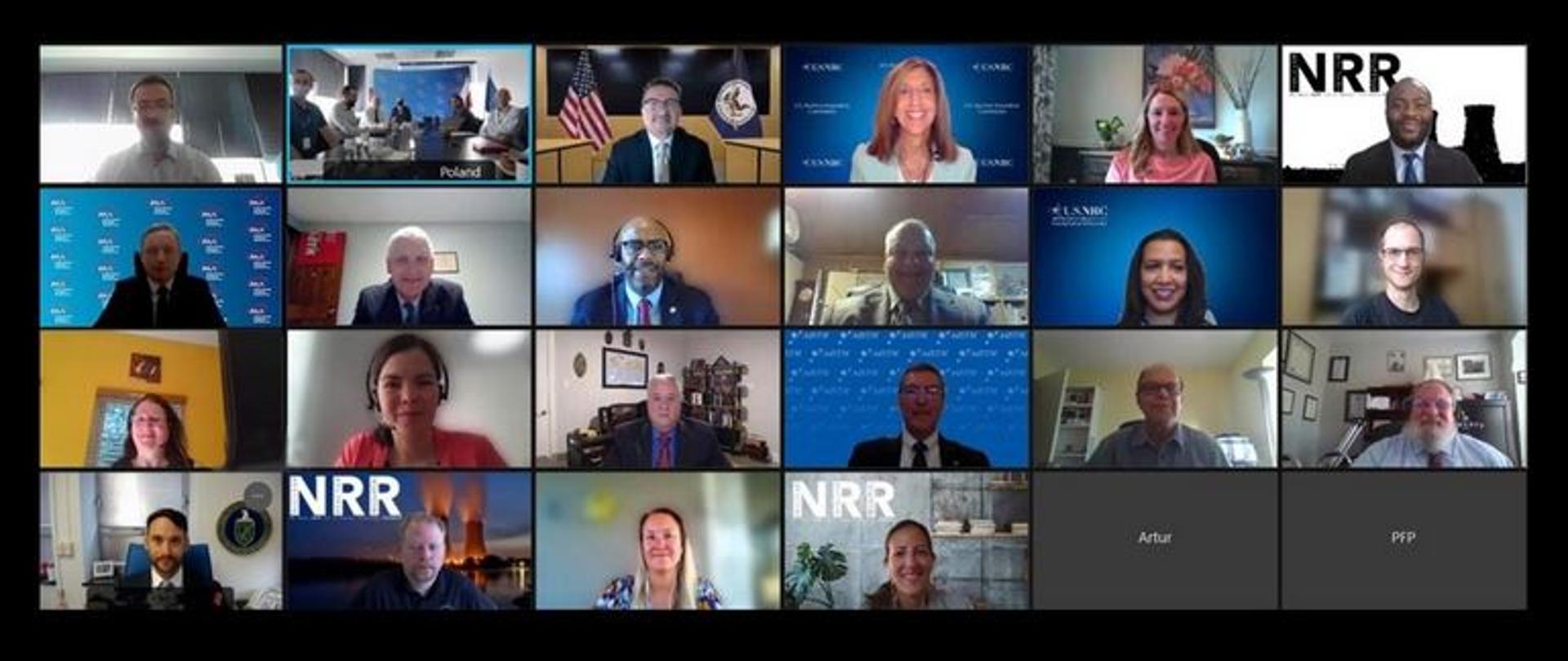 Obraz z wideospotkania - przedstawiciele PAA i US NRC biorą udział w warsztatach na temat nadzoru nad zapewnieniem jakości w procesie budowy elektrowni jądrowej