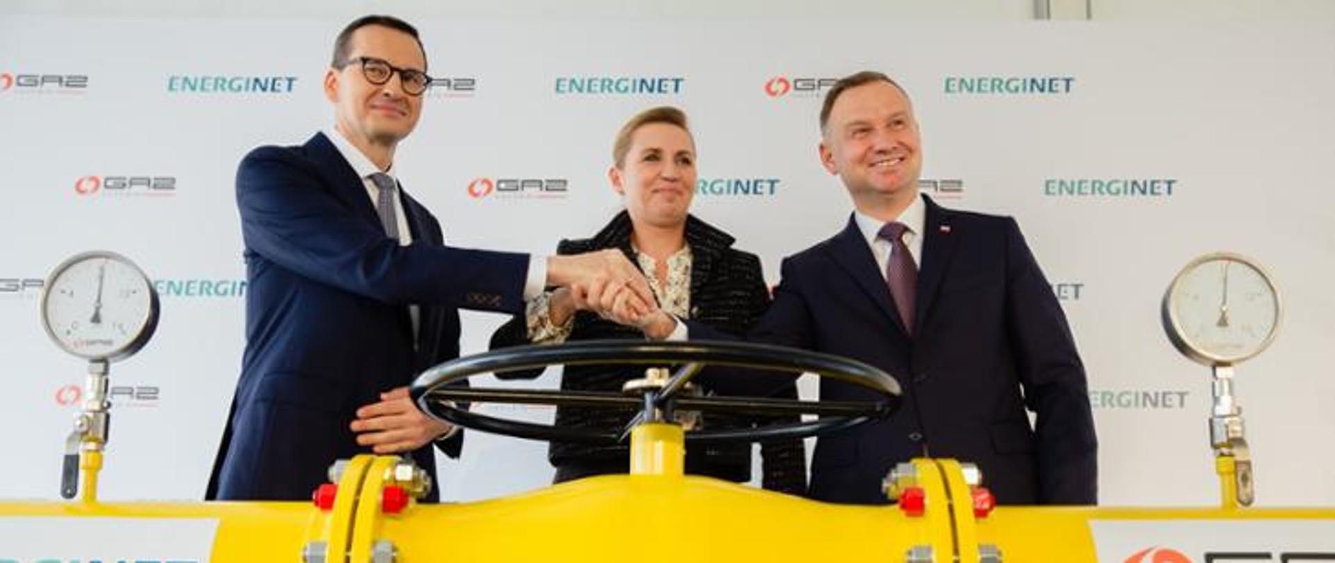 President of the Republic of Poland Andrzej Duda, Prime Minister Mateusz Morawiecki, Prime Minister of Denmark Mette Frederiksen when opening the Baltic Pipe