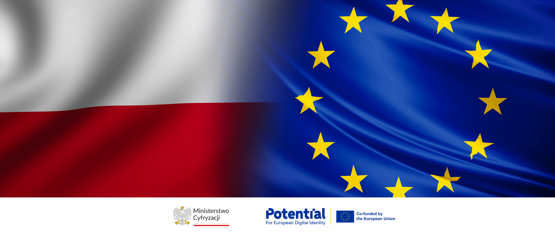 Flaga Polski i Unii Europejskiej, loga Ministerstwa Cyfryzacji oraz projektu Potential.
