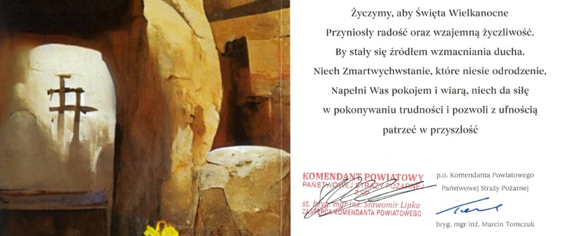 Życzenia Wielkanocne Komendanta Powiatowego PSP w Sokołowie Podlaskim z okazji Świąt Wielkanocnych 2024 - kartka świąteczna z zyczeniami