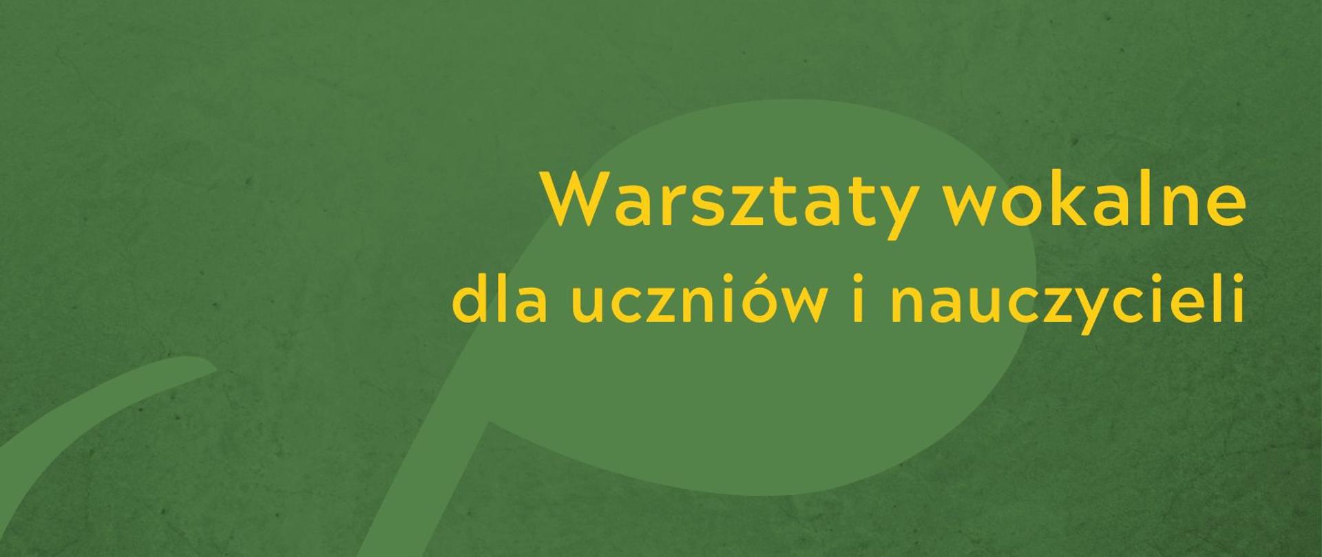 Grafika - afisz. Tło zielone. W prawym górnym rogu logo PSM Nysa. Napisy od góry: Państwowa Szkoła Muzyczna I i II stopnia im. Witolda Lutosławskiego w Nysie, Warsztaty wokalne dla uczniów i nauczycieli prowadzenie Alexander Pinderak tenor, solista Volksoper w Wiedniu. Na dole napisy: piątek 14 kwietnia 2023 od godz. 10.00 Sala Koncertowa im. Jerzego Kozarzewskiego.