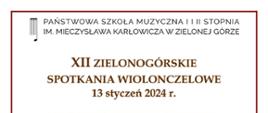 Na białym tle, u góry nazwa konkursu w środku zdjęcie z grafiką wiolonczeli