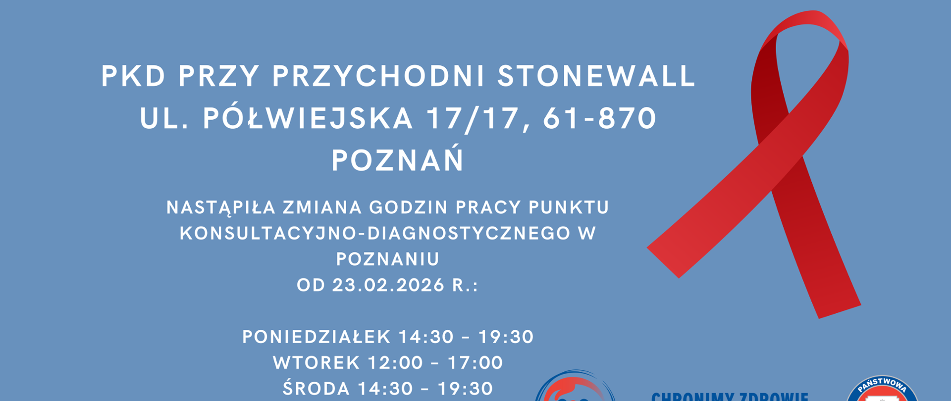 nastąpiła zmiana godzin pracy Punktu Konsultacyjno-Diagnostycznego w Poznaniu
Od 23.02.2026 r.