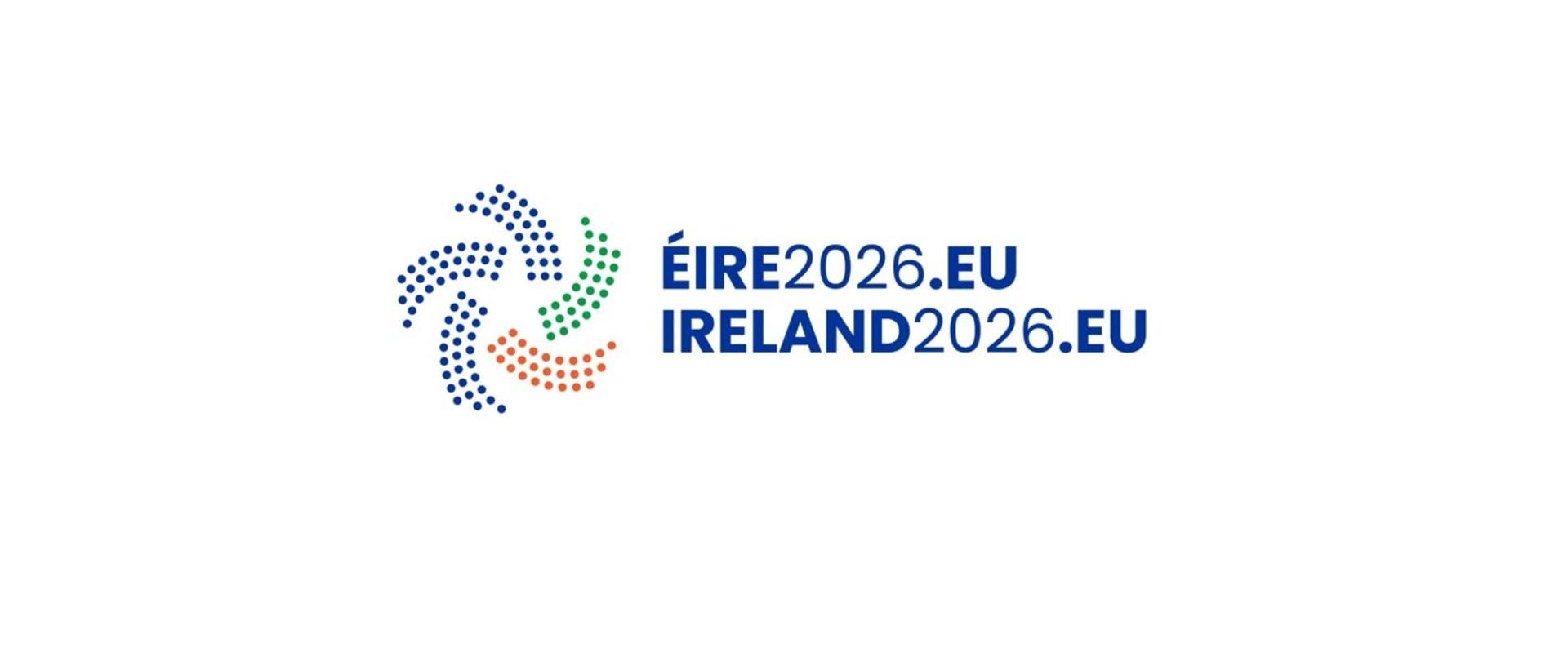Logotyp - grafika z napisem, który informuje, że Irlandia obejmuje prezydencję w Radzie Unii Europejskiej oraz EUPAN