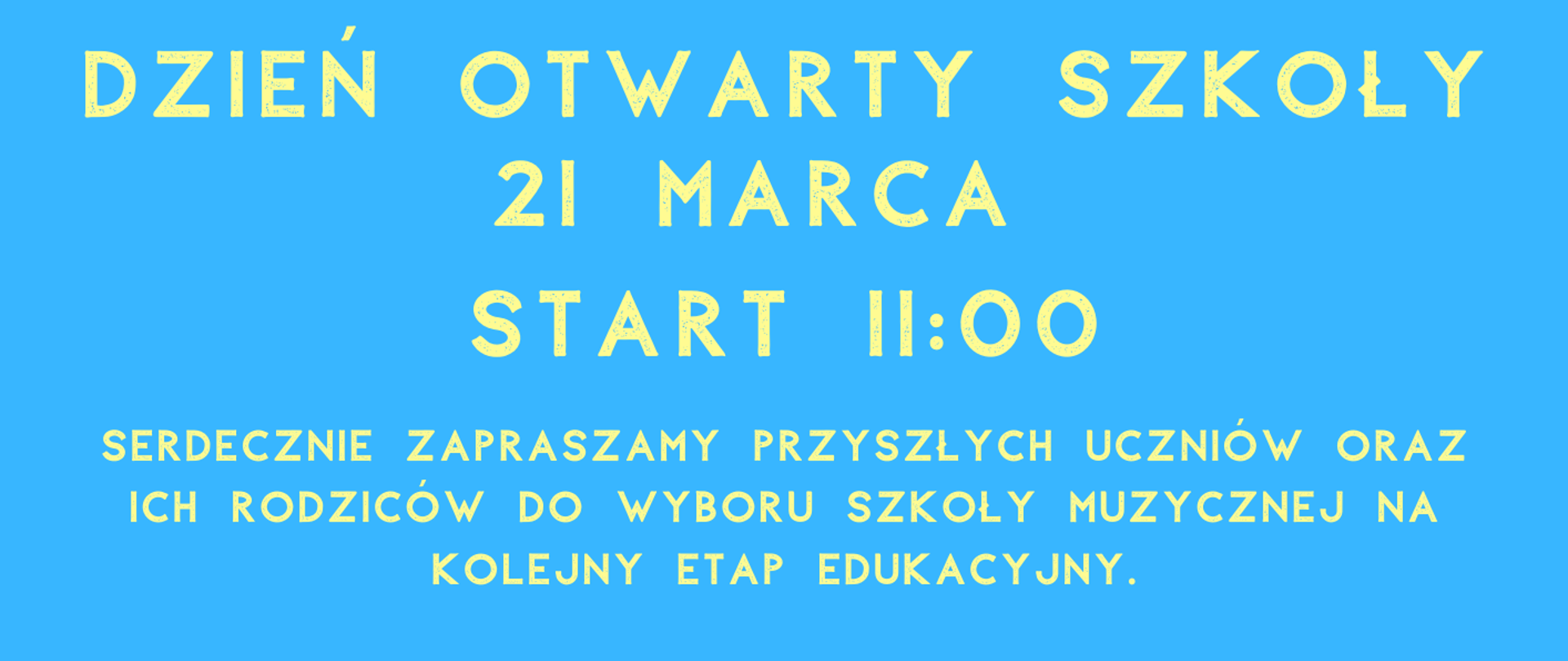 Plakat przedstawia graficzne instrumenty, niebieskie tło i na dole logo szkoły i rady rodziców