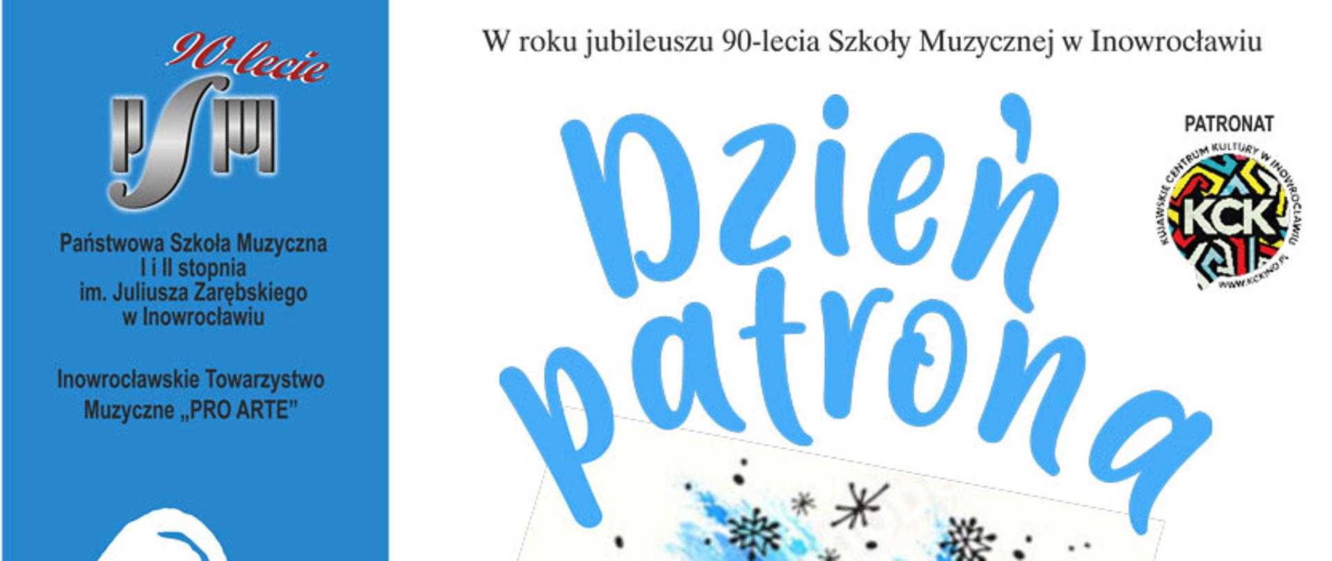 Plakat z informacją o koncercie w kolorach niebiesko -białych