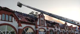 Zdjęcie przedstawia drabinę gasząca pożar dachu basenu