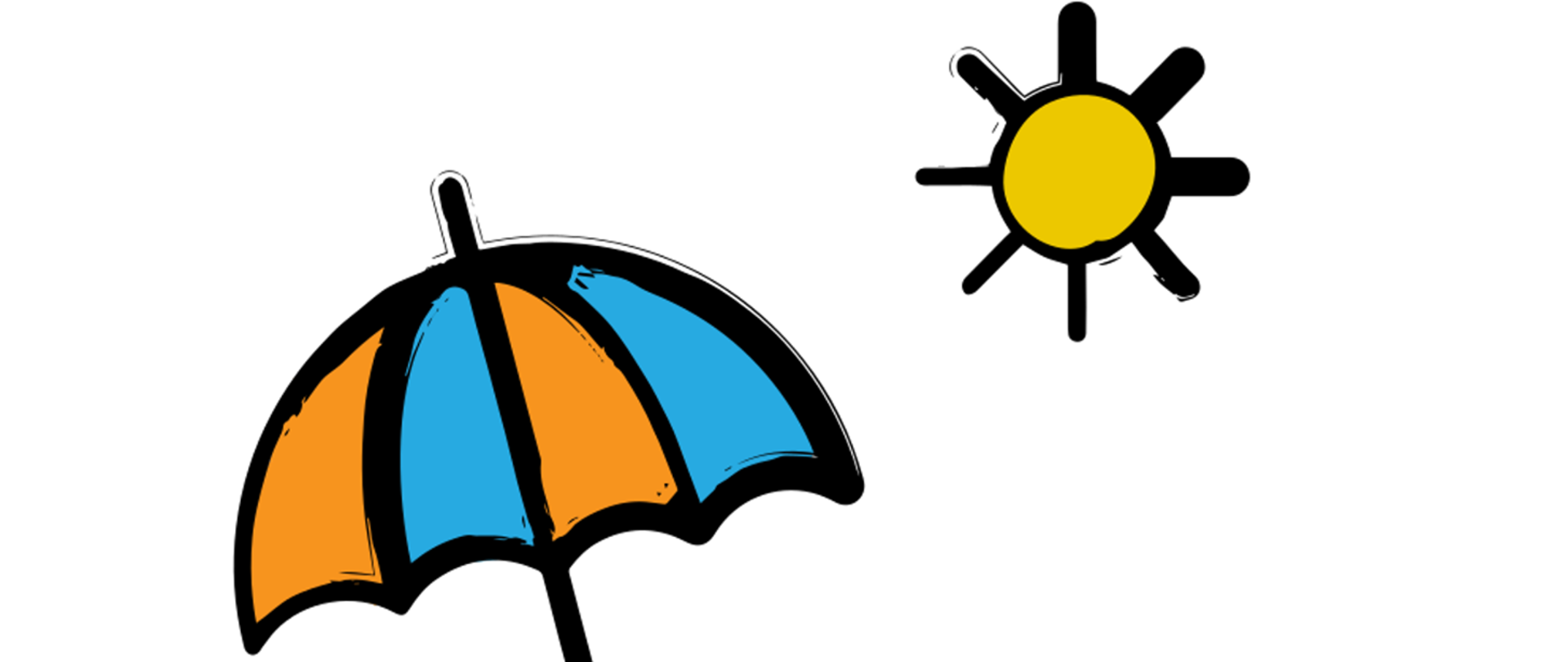 Na obrazku widać parasolkę plażową i słońce