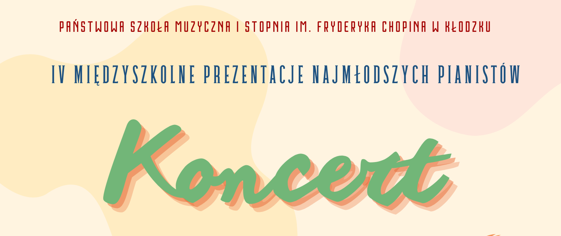 Plakat na jasno-pastelowym tle z wizerunkiem wiewiórek informujący o Koncercie "Dbam o zdrowie" w ramach IV Międzyszkolnych Prezentacjach Najmłodszych Pianistów - 11.03.2026
