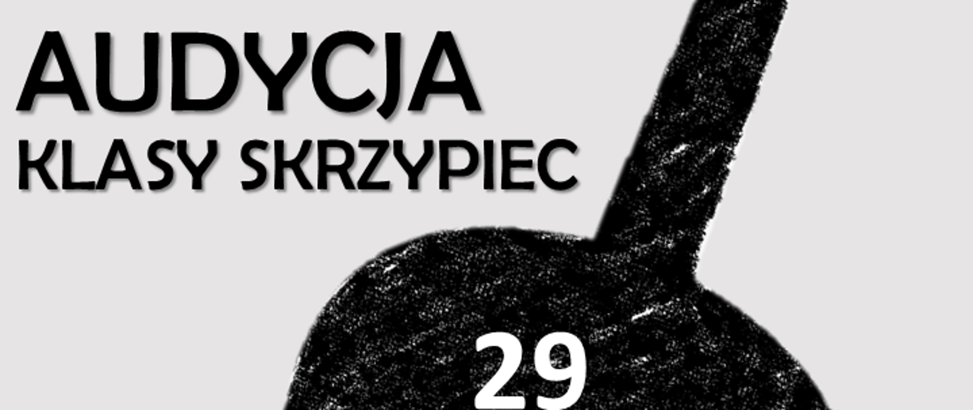 Plakat jasnoróżowe tło w lewym górnym rogu logo szkoły według ustalonego znaku w kolorze czarnym napisał edycja klasy skrzypiec po przekątnej na całości plakatu Rysunek węglem przedstawiający kształt skrzypiec bądź wiolonczeli na tym biały napis 29 stycznia 2025 16:00 sala kameralna występ Uczniowie klasy skrzypiec magister Kajetany Dorosz