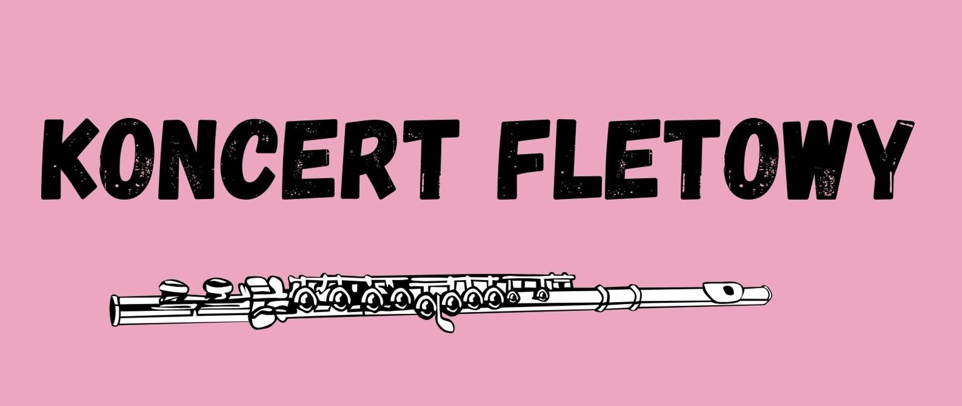 Plakat z wydarzeniem - Koncert Fletowy w który wystąpią uczniowie Grażyny Ciesielskiej i Magdaleny Siwej-Kujawy, który odbędzie się 14 stycznia 2026r. o godz. 17:00 w sali koncertowej ZPSM w Dębicy, tło plakatu różowe, w górnej części plakatu umieszczono szkoc fletu, w dolnym prawym rogu widnieją nuty i klucz wiolinowy na pięciolini, napisy są koloru czarnego