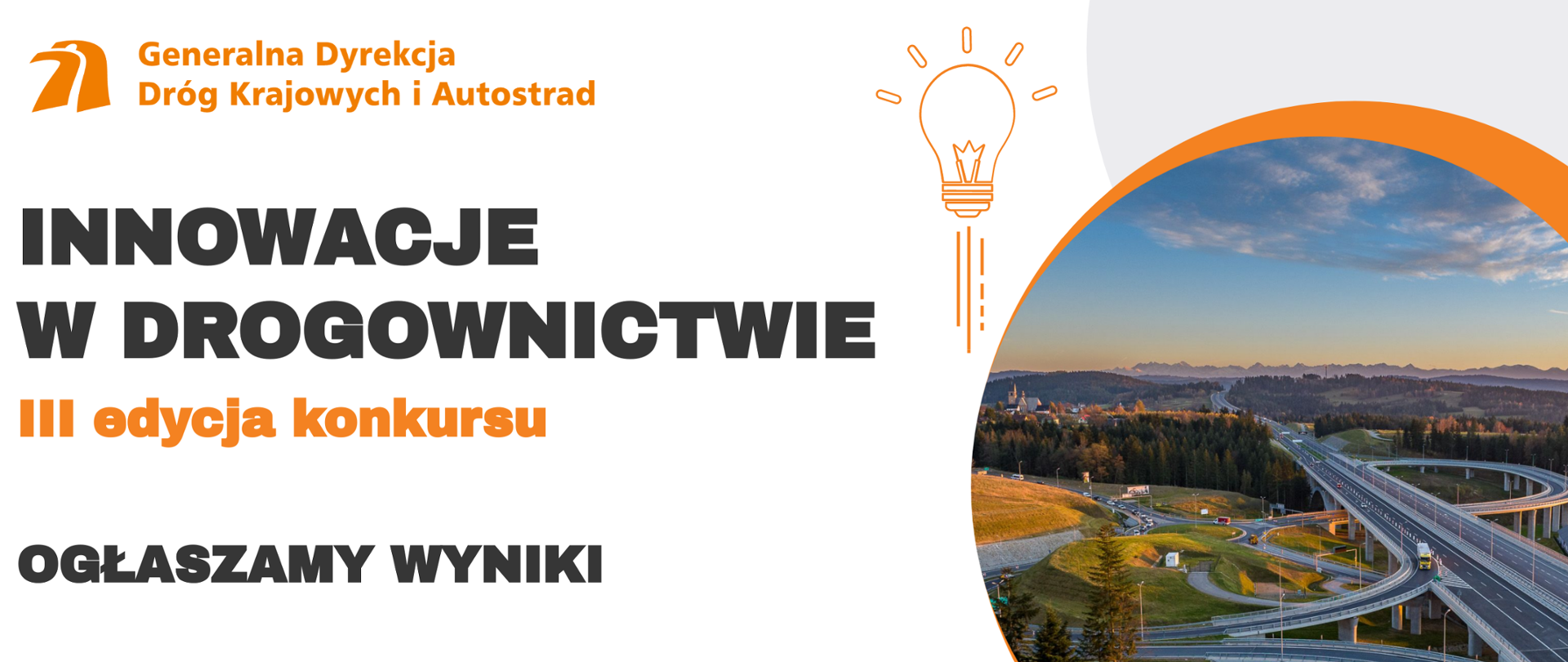Grafika informująca o ogłoszeniu wyników trzeciej edycji konkursu Innowacje w drogownictwie
