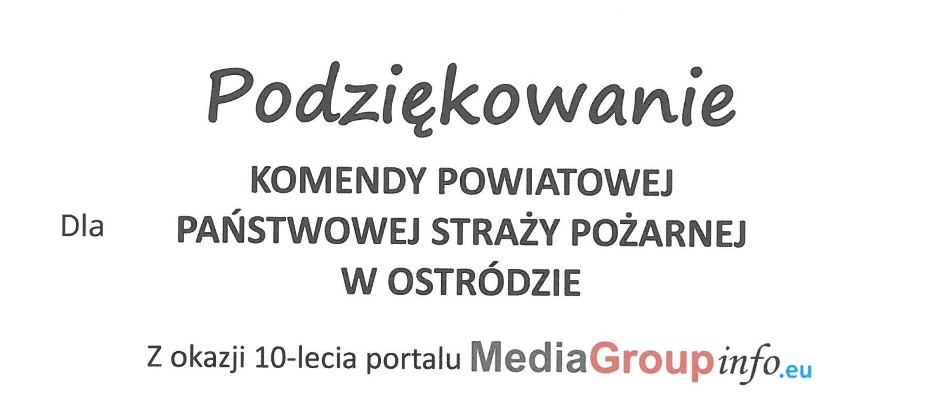 Okolicznościowy adres z okazji 10-lecia portalu MediaGroupinfo.eu